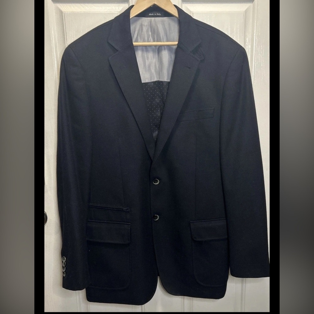 Tiglio Luxe mens Remo Biella Italy super 150s black Extra Fine wool jacket 44L